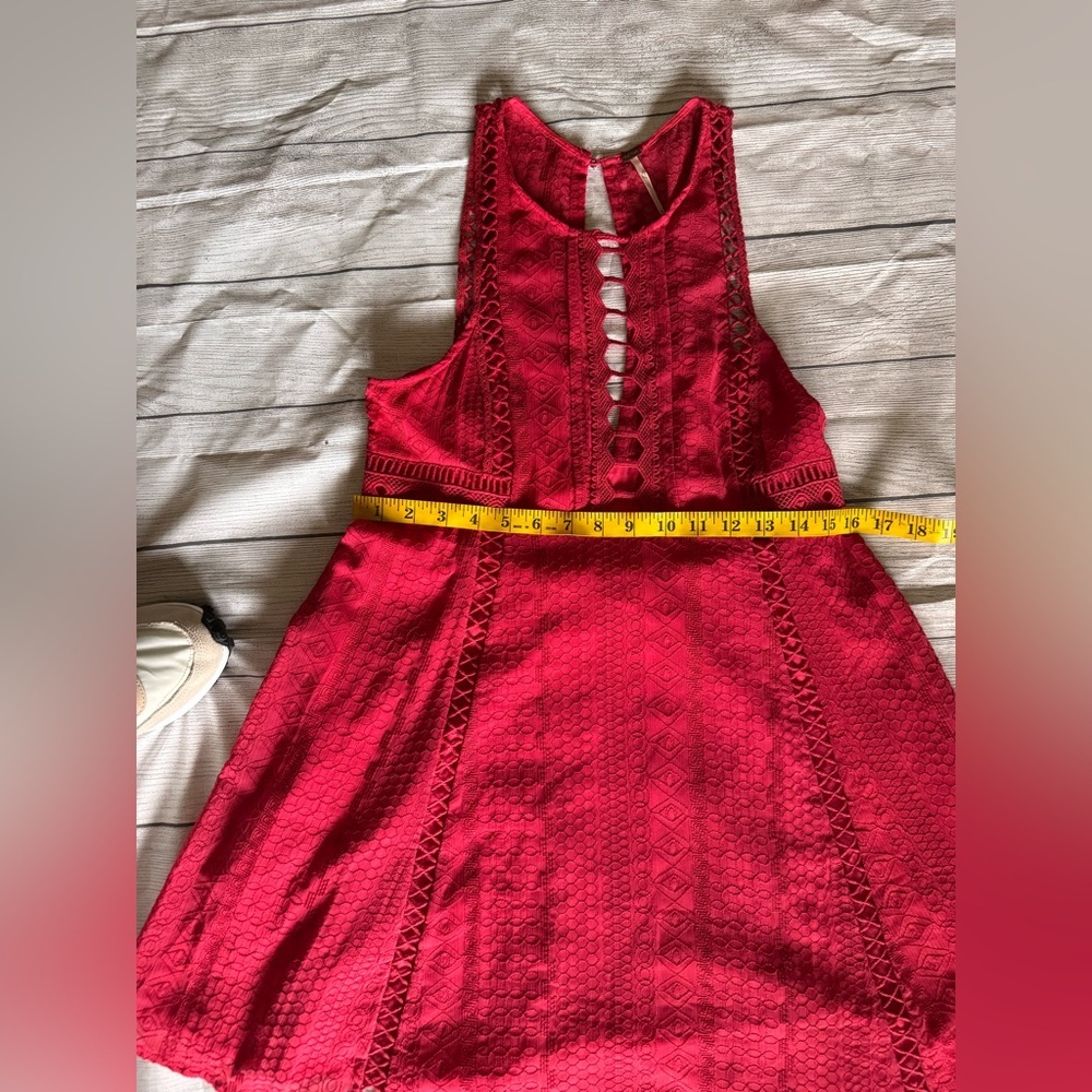 Free People Red Lace Cutout Fit & Flare Dress Size 10 Boho - Picture 7 of 11
